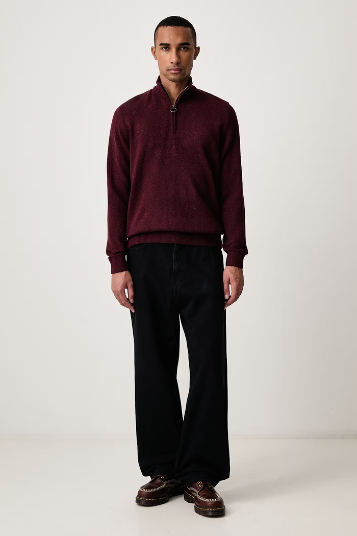 Barbour Sweter męski z wełną TISBURY MKN1187 bordowy AA00
