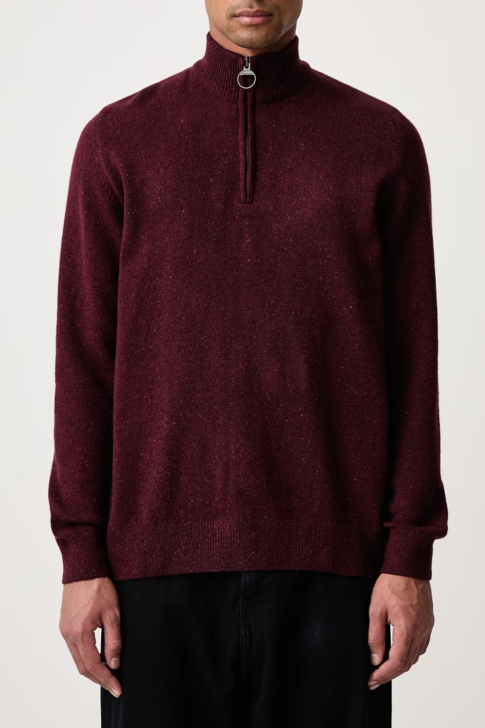 Sweter męski z wełną TISBURY Barbour bordowy MKN1187