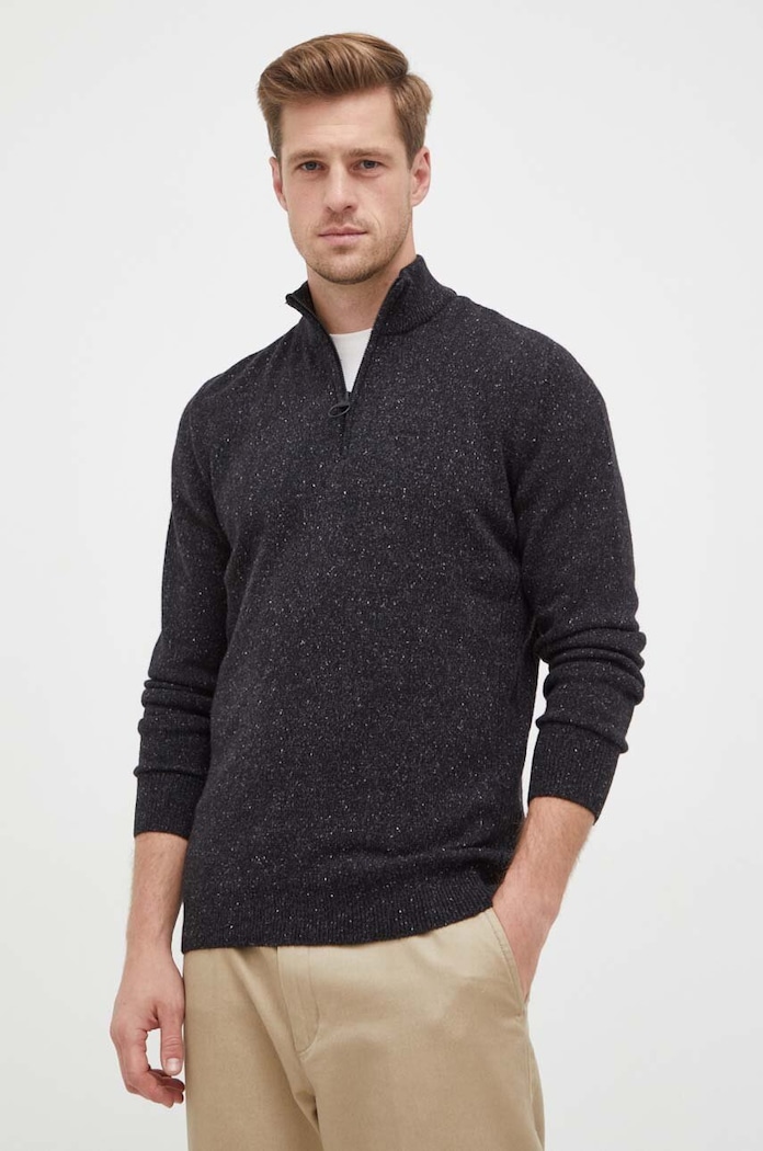 Barbour sweter wełniany półgolf czarny MKN1187