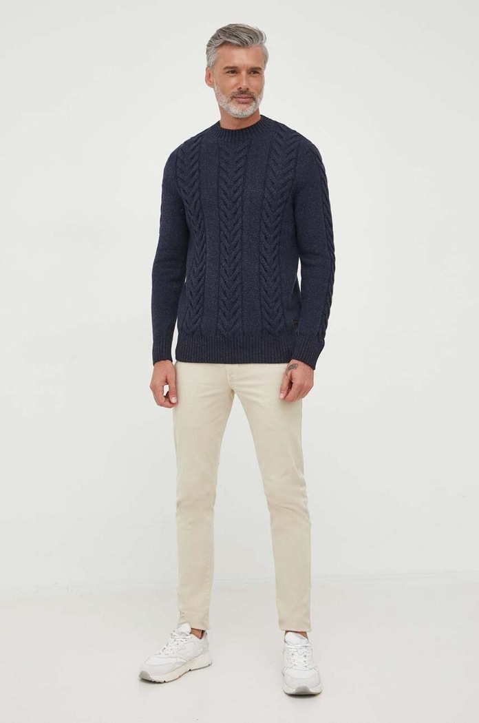 Svetr z vlněné směsi Barbour MKN1325 námořnická modř AW23