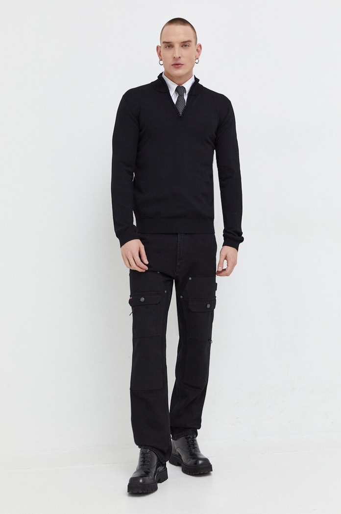 HUGO Sweter męski wełniany 50474175 czarny AW24