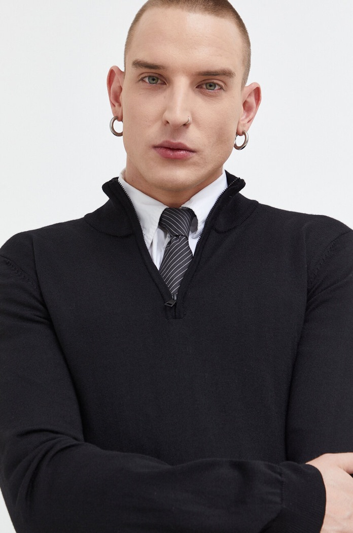 Sweter męski wełniany HUGO 50474175 czarny