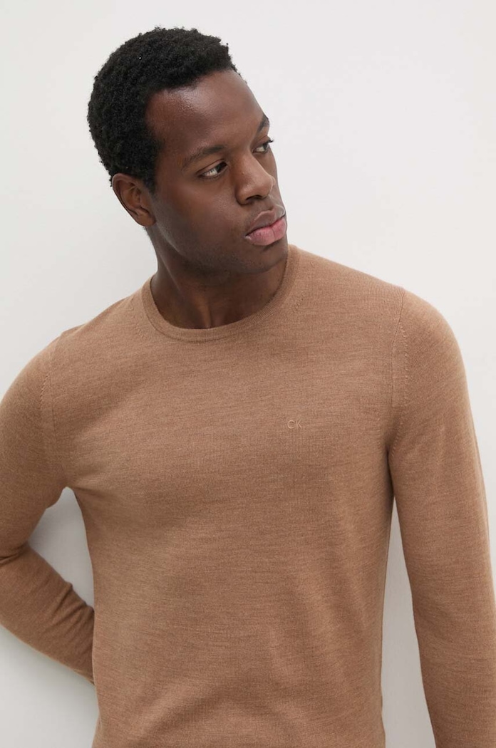 Vlnený sveter Calvin Klein hnedá K10K109474