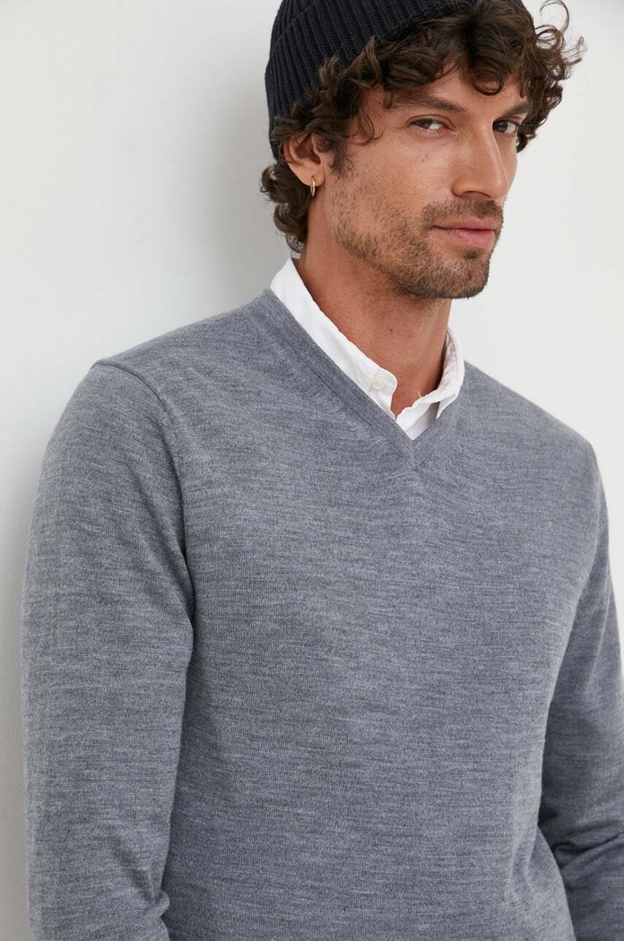 Calvin Klein sweter wełniany szpic szary K10K110423