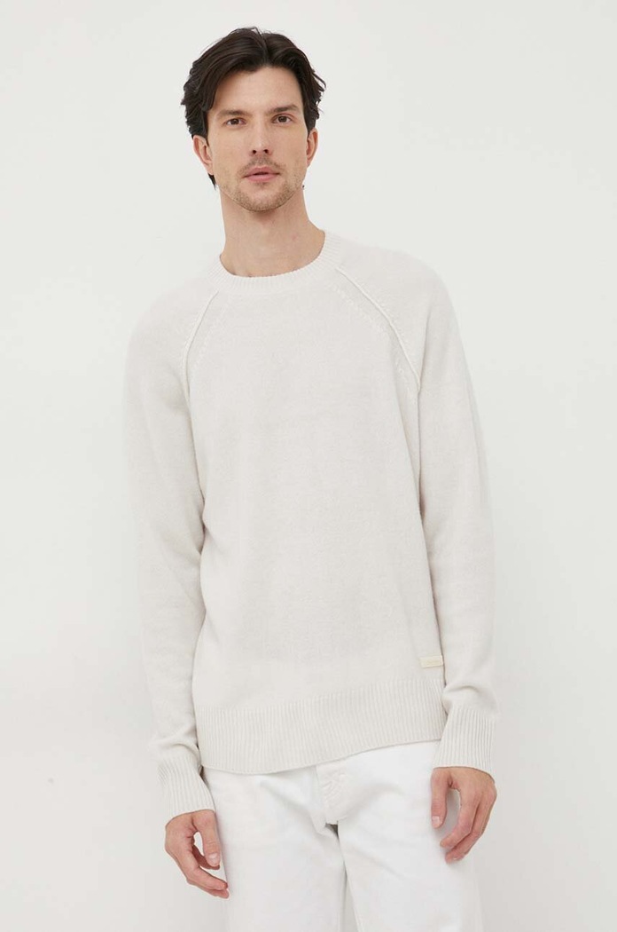 Calvin Klein gyapjú pulóver bézs K10K111954