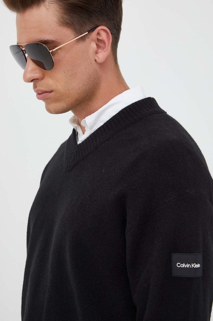 Calvin Klein sweter z domieszką wełny czarny K10K111962