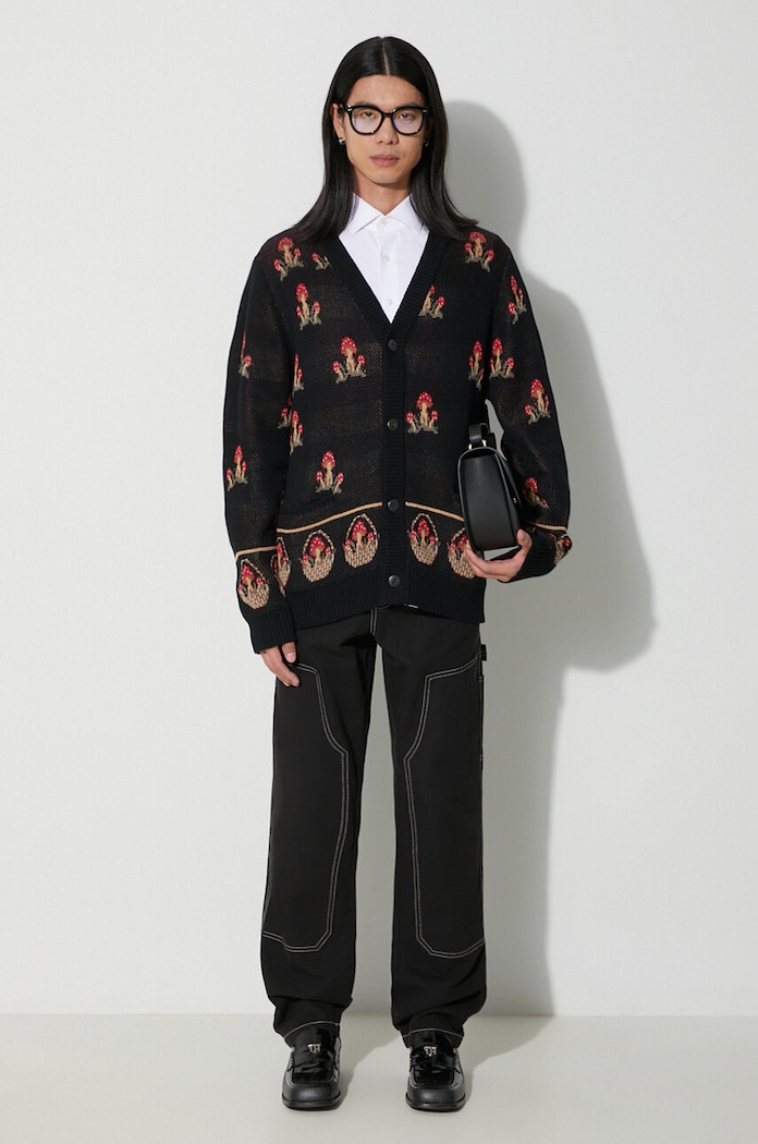 Corridor kardigan bawełniany Mushroom K12 Cardigan wzorzyste czarny SW0106