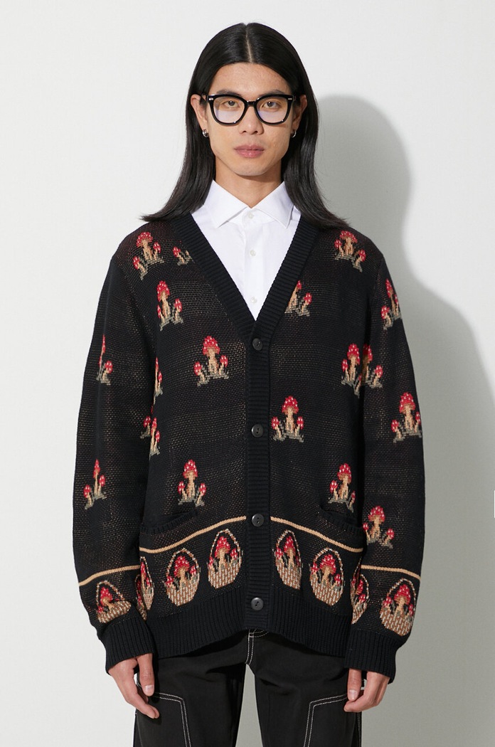 Corridor kardigan bawełniany Mushroom K12 Cardigan czarny SW0106