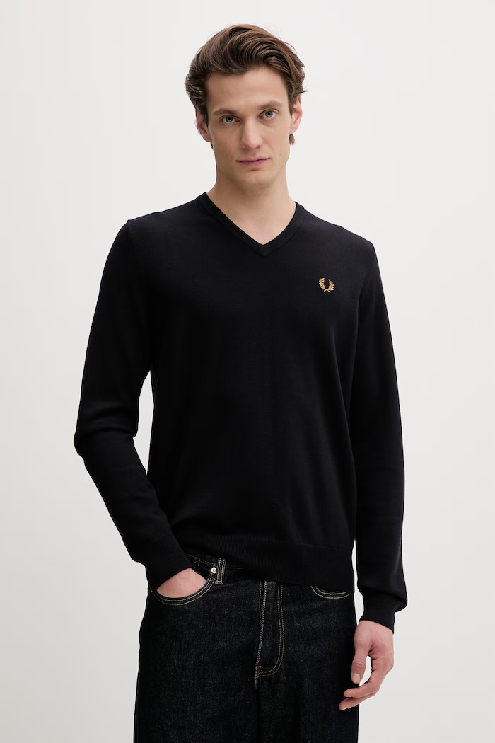Volnen pulover Fred Perry Našitek mornarsko modra K9600.795