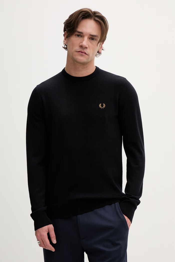 Fred Perry sweter wełniany okrągły granatowy K9601.795