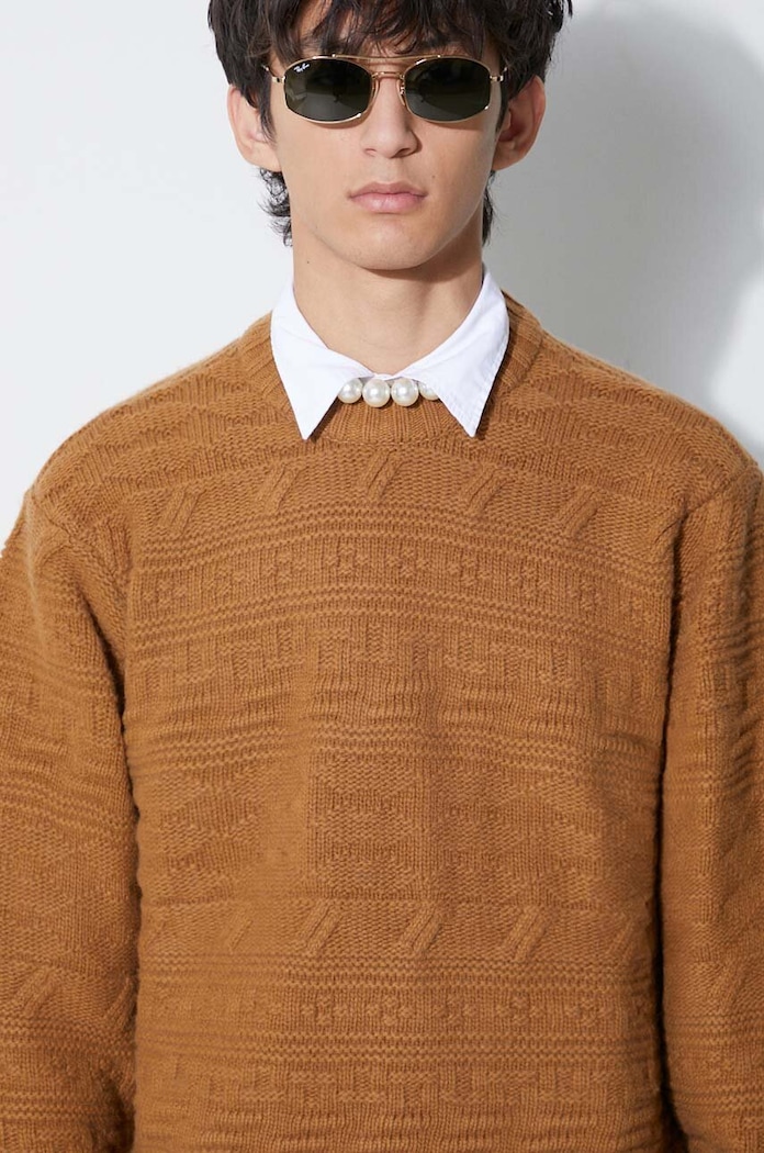 Вълнен пуловер Ader Error Seltic Knit изчистен кафяв BMADFWKT0305
