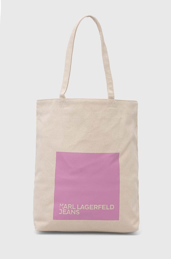 Bavlněná kabelka Karl Lagerfeld Jeans potisk béžová 235J3056