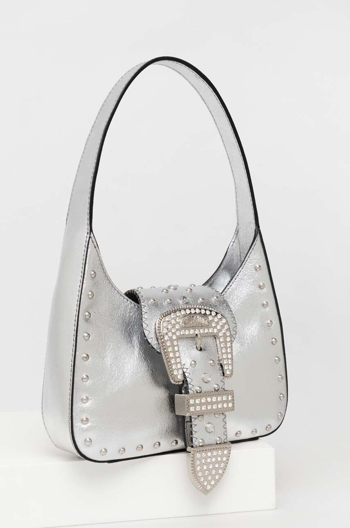 Usnjena torbica Moschino Jeans 3115.8793 srebrna AW23