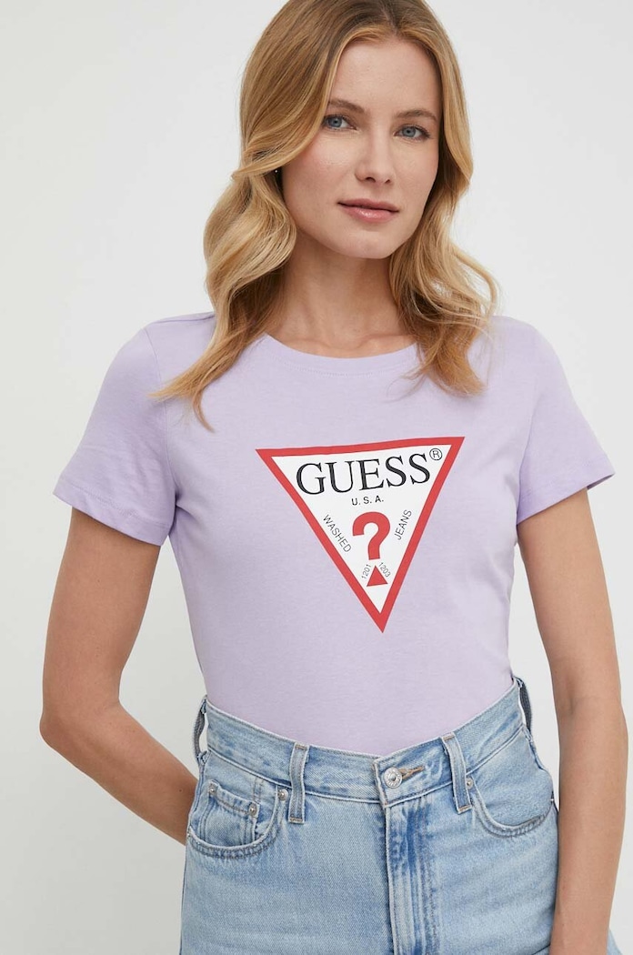 Guess T-shirt bawełniany fioletowy W1YI1B.I3Z14