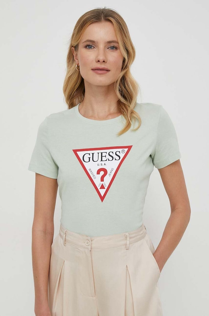 Guess t-shirt bawełniany W1YI1B.I3Z14 zielony SS26