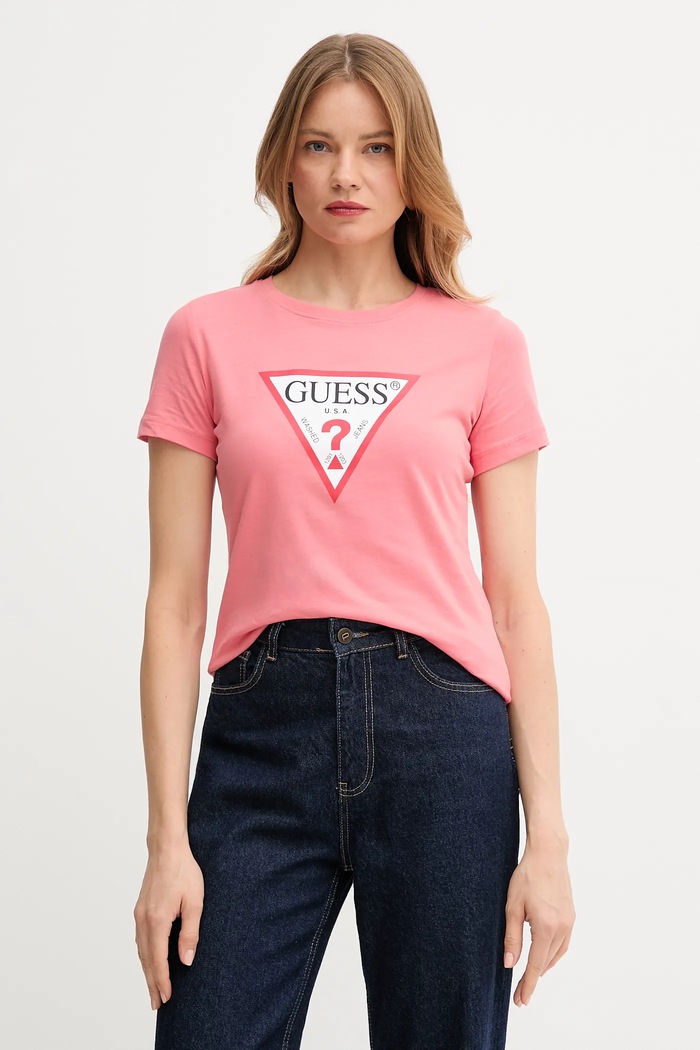 Βαμβακερό μπλουζάκι Guess ροζ W1YI1B.I3Z14