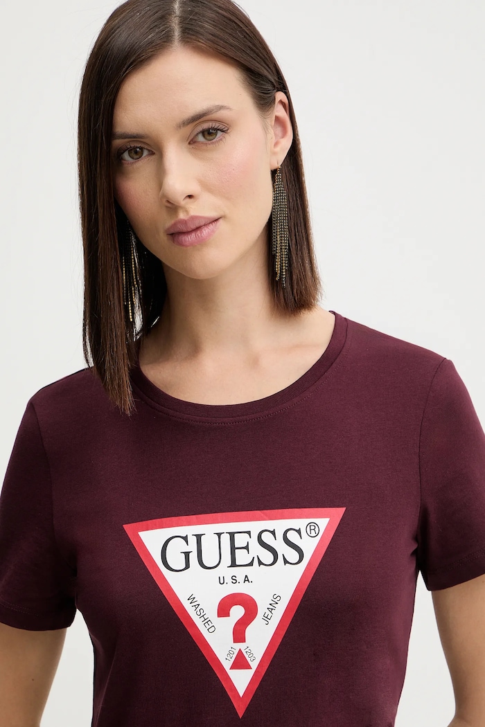 Βαμβακερό μπλουζάκι Guess μπορντό W1YI1B.I3Z14