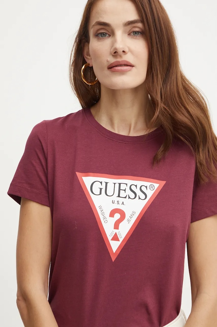Guess tricou din bumbac burgundia W1YI1B.I3Z14