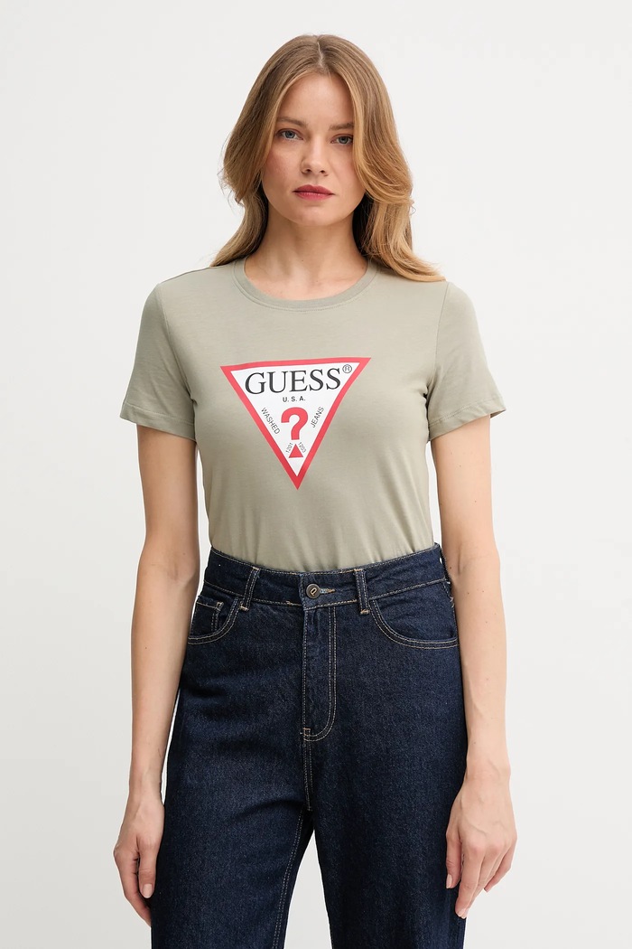 Βαμβακερό μπλουζάκι Guess πράσινο W1YI1B.I3Z14