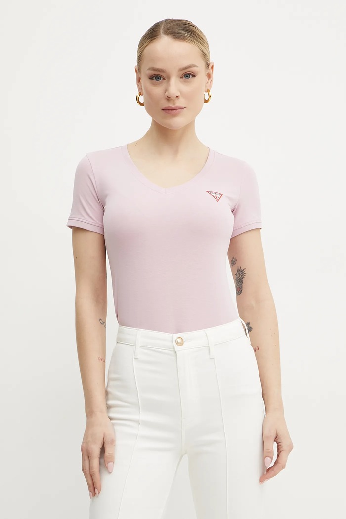 Guess t-shirt z elastanem różowy W2YI45.J1314