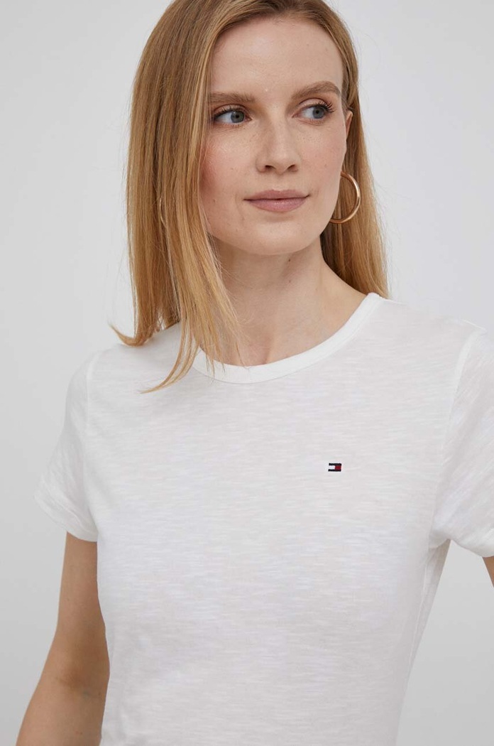 Bavlnené tričko Tommy Hilfiger béžová WW0WW37857