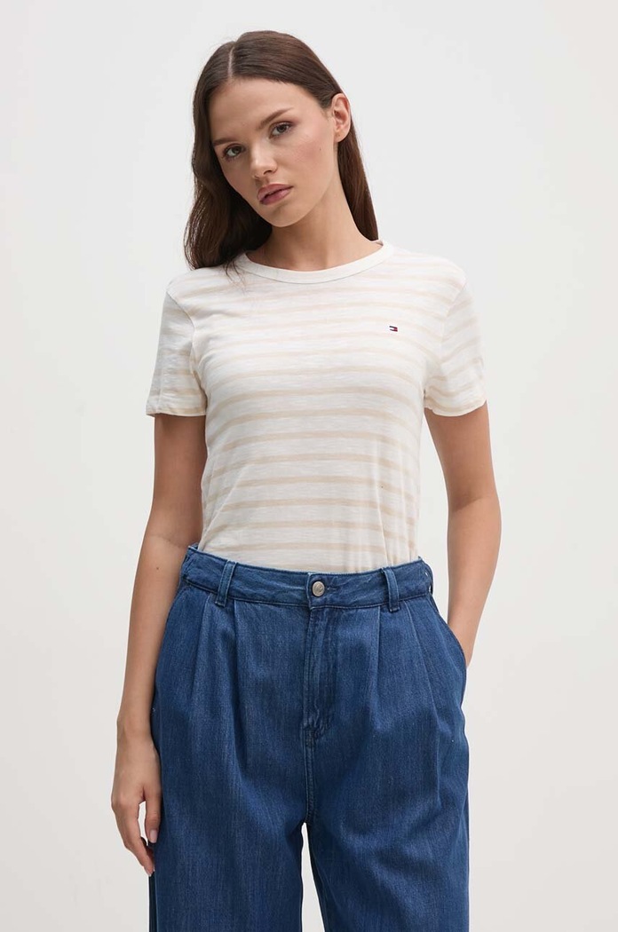 Tommy Hilfiger t-shirt bawełniany bawełna beżowy WW0WW37857