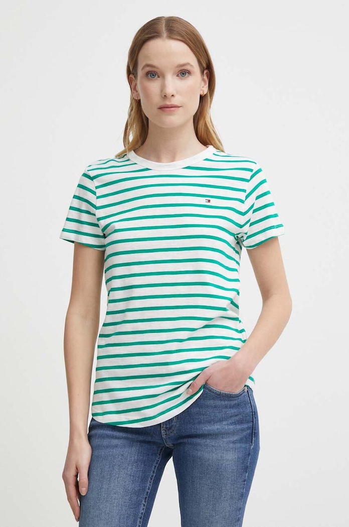 Tommy Hilfiger tricou din bumbac uni verde WW0WW37857
