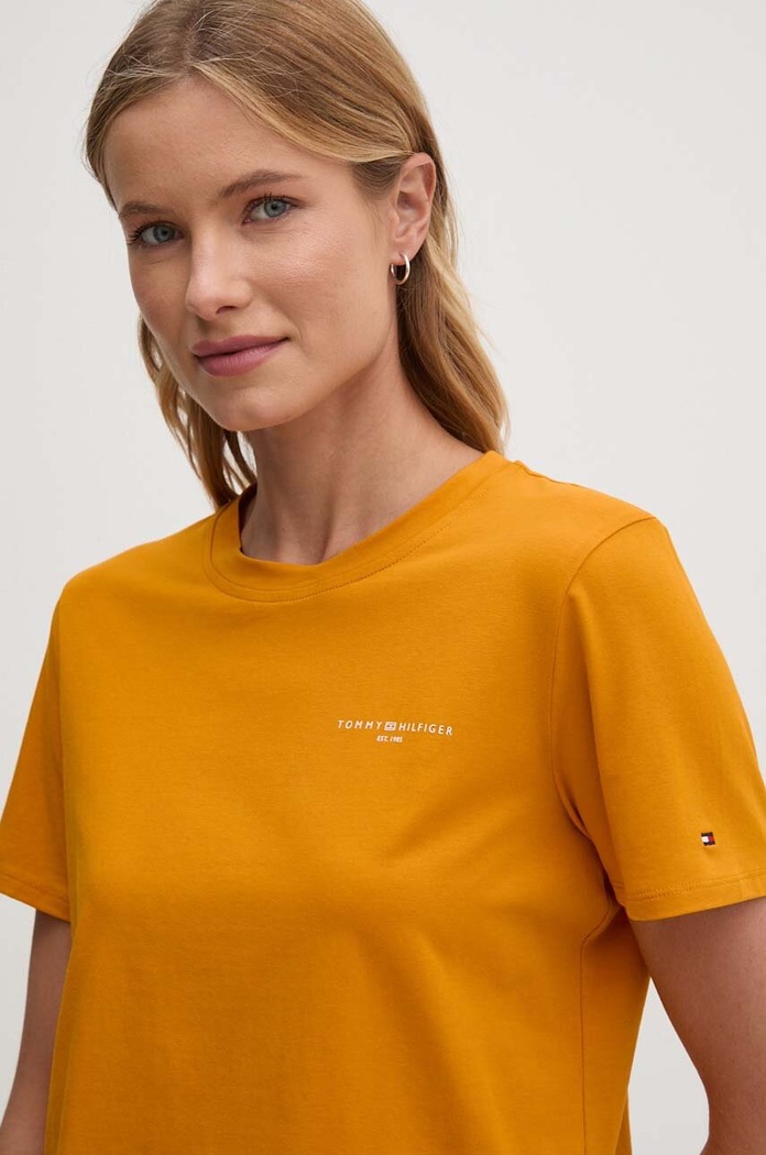Tommy Hilfiger t-shirt z elastanem pomarańczowy WW0WW37877