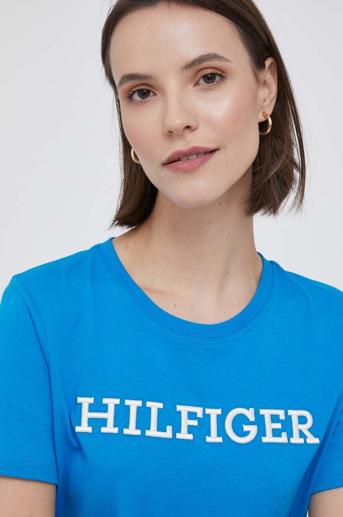 T-shirt bawełniany Tommy Hilfiger WW0WW40057 niebieski