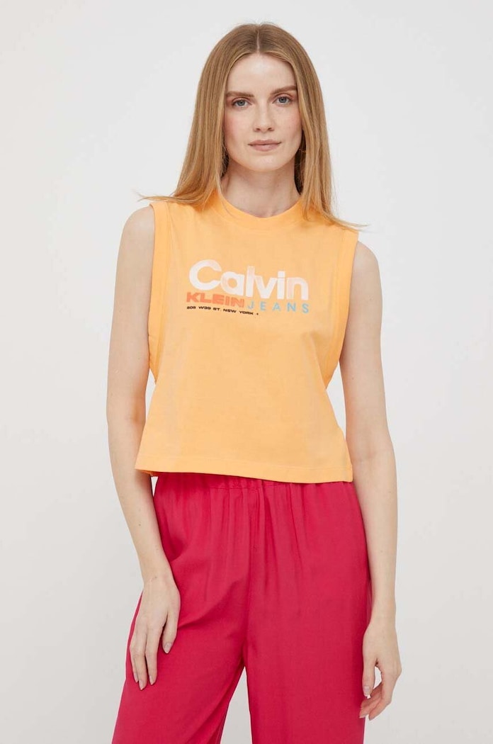 Calvin Klein Jeans Top bawełniany pomarańczowy J20J221359