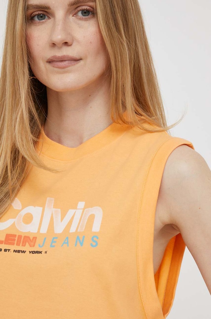Top bawełniany Calvin Klein Jeans J20J221359 pomarańczowy