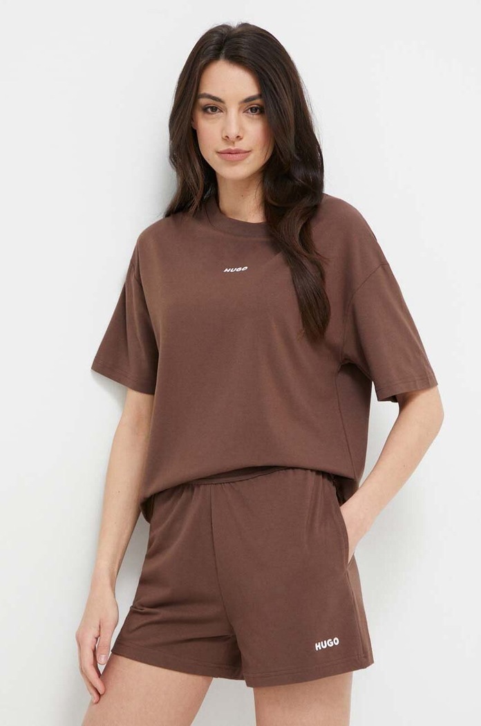 HUGO t-shirt lounge SHUFFLE_T-SHIRT z elastanem brązowy 50490593