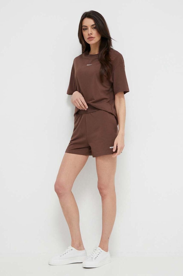 HUGO t-shirt lounge SHUFFLE_T-SHIRT 50490593 brązowy AW25