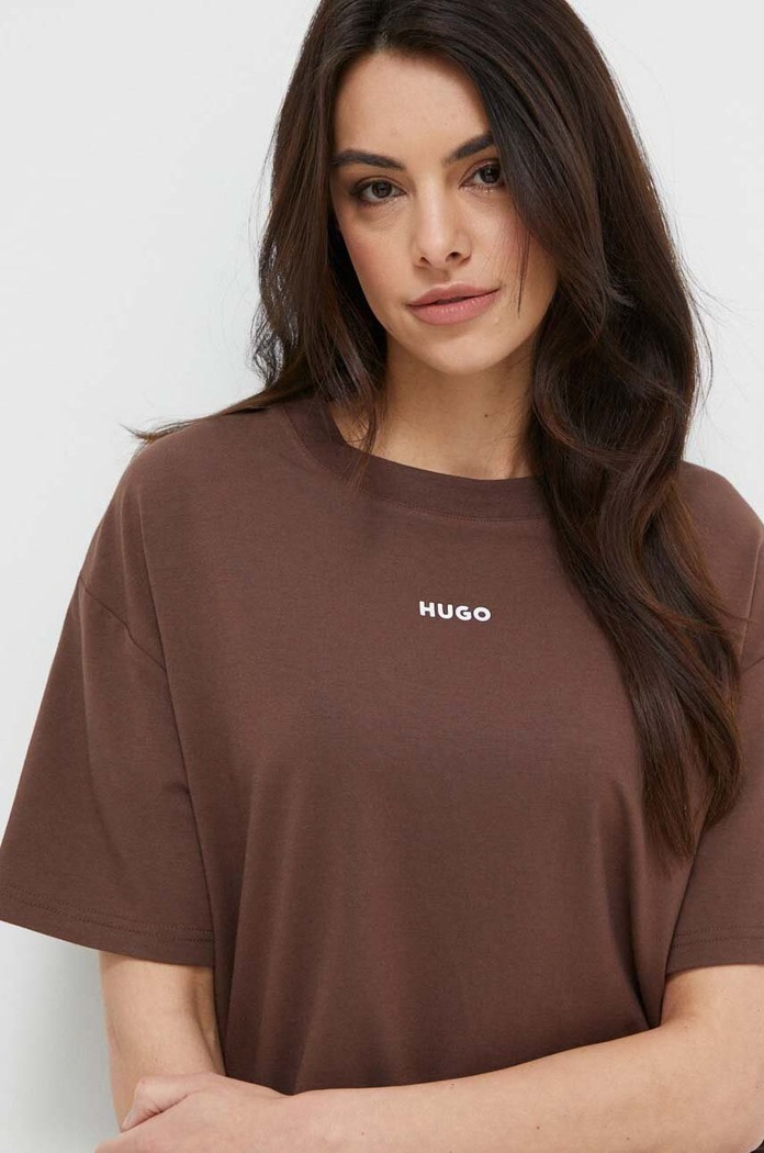 HUGO t-shirt lounge SHUFFLE_T-SHIRT brązowy 50490593