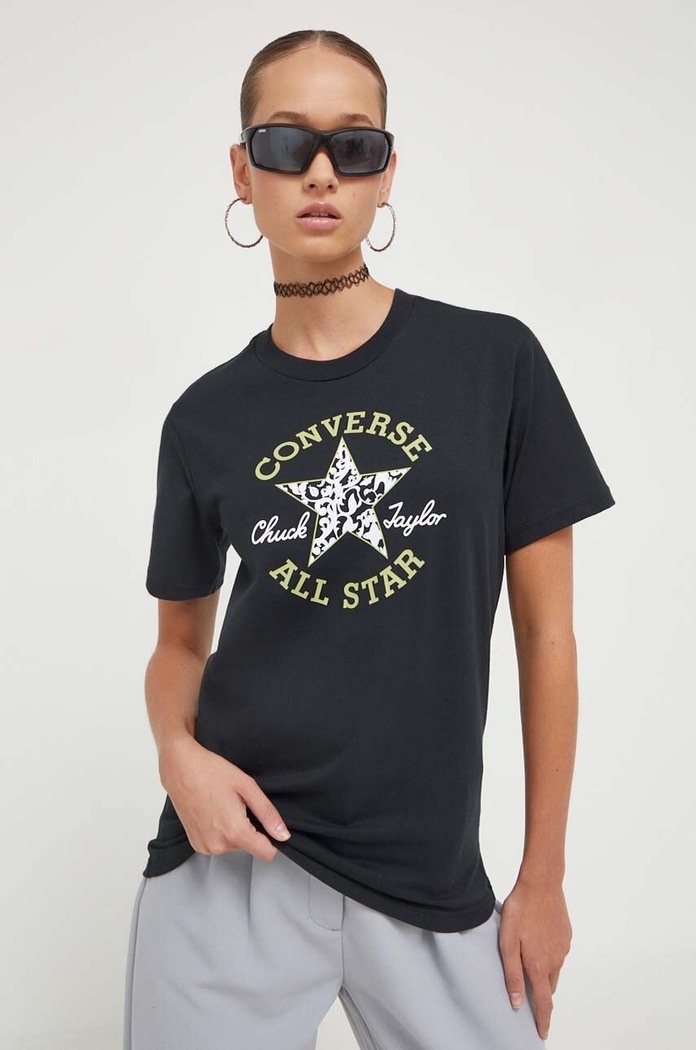 Bavlnené tričko Converse čierna 10025212.A02