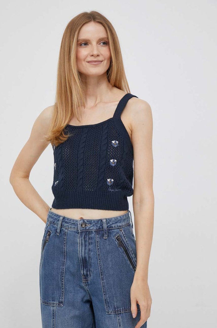 Топ с вълна Pepe Jeans Emalynn животински тъмносин PL702067.594