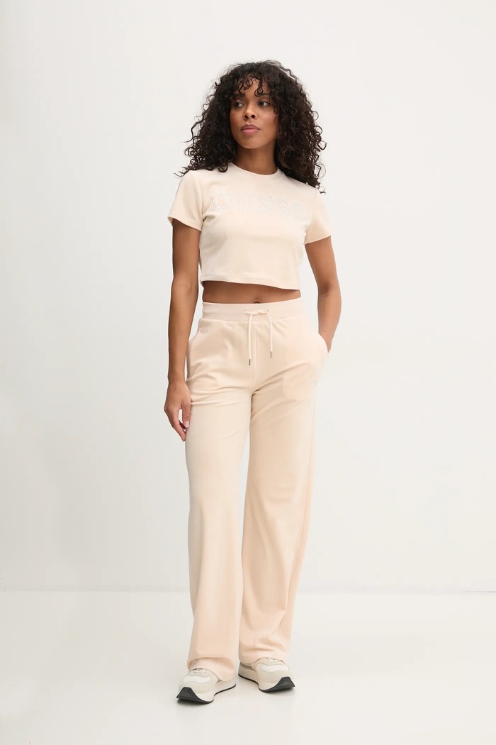 Velurové tričko Guess COUTURE V3BI01.KBXI2 béžová SS25