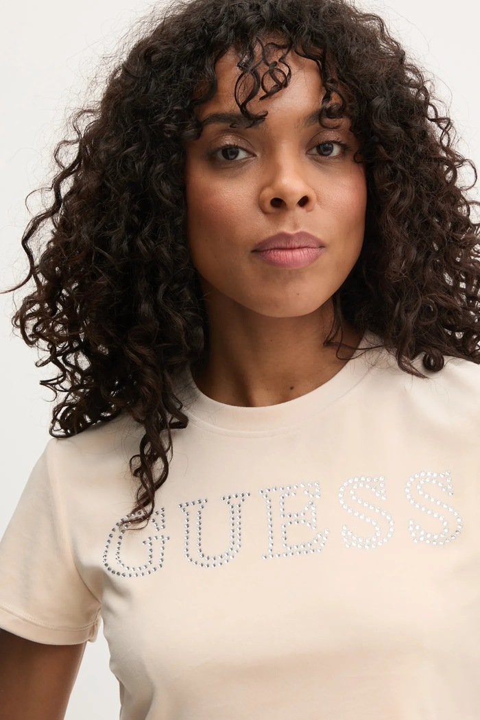 Velurové tričko Guess COUTURE béžová V3BI01.KBXI2