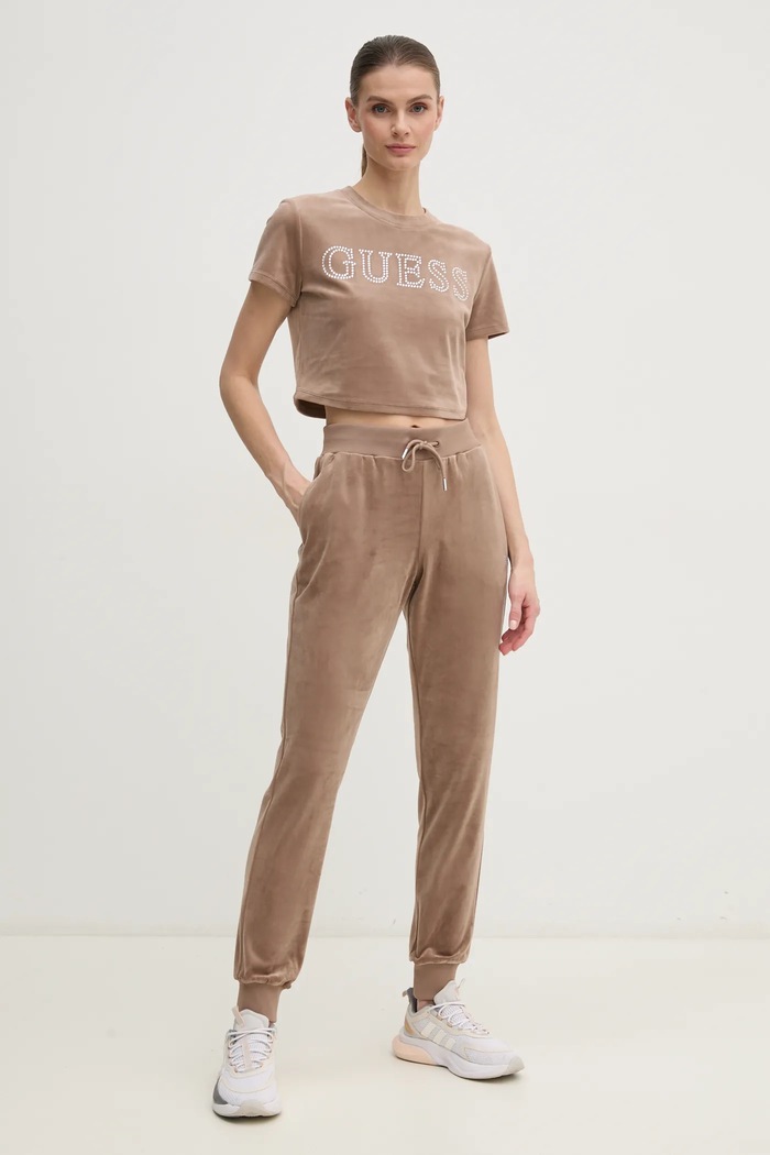 Guess velúr póló COUTURE V3BI01.KBXI2 bézs SS25