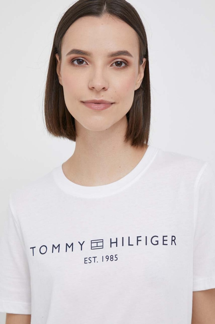 Tommy Hilfiger T-shirt damski bawełniany nadruk biały WW0WW40276