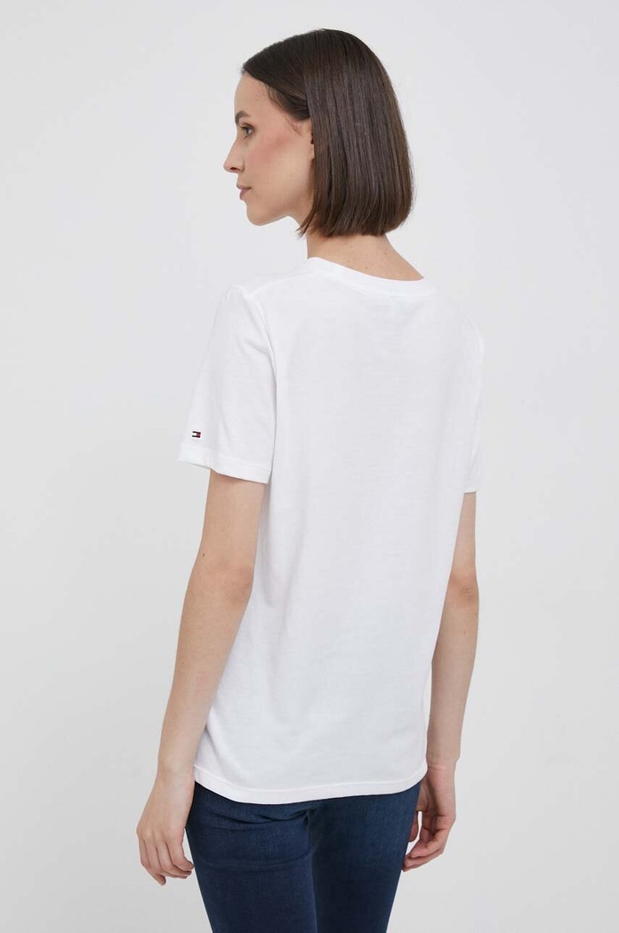 Odzież Tommy Hilfiger T-shirt damski bawełniany WW0WW40276 biały