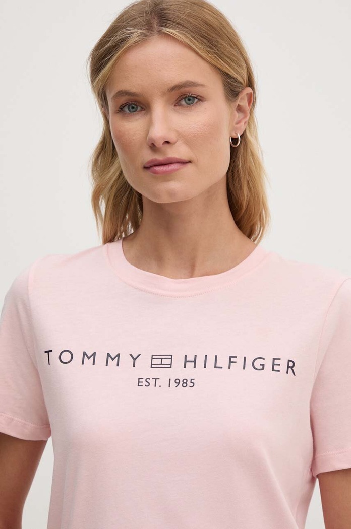 Odzież Tommy Hilfiger T-shirt damski bawełniany WW0WW40276 różowy