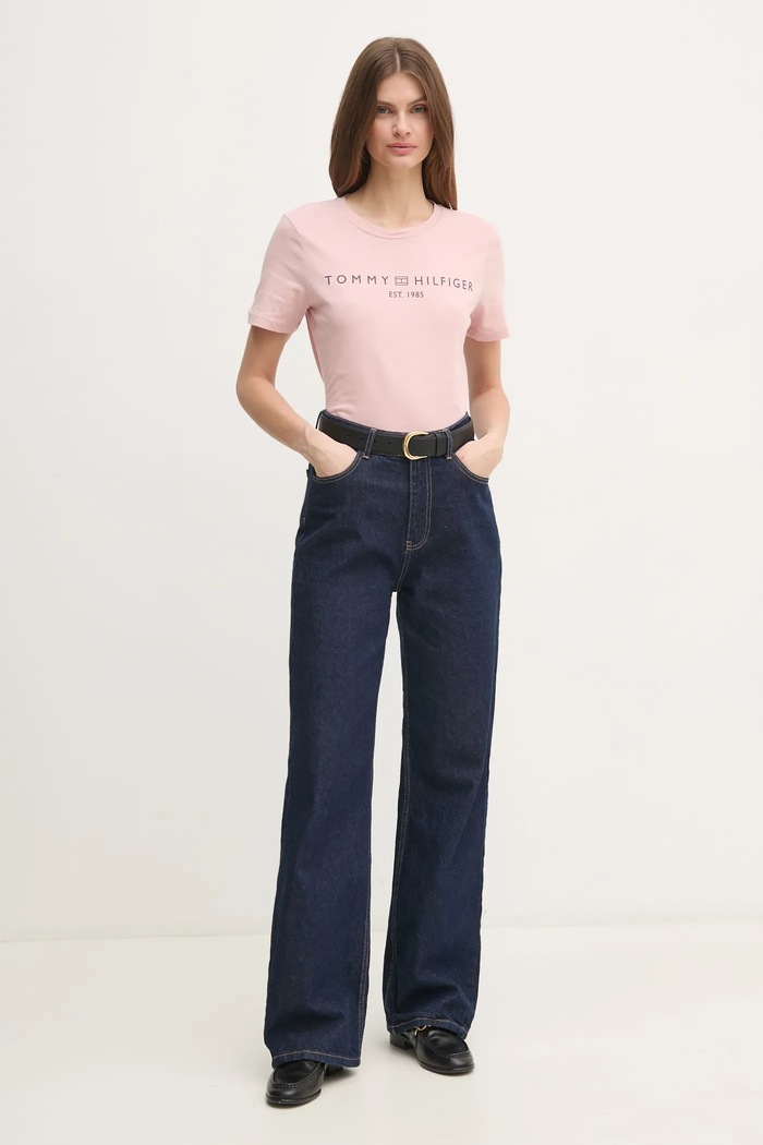 Tommy Hilfiger тениска дамска от памук WW0WW40276 розов SS26