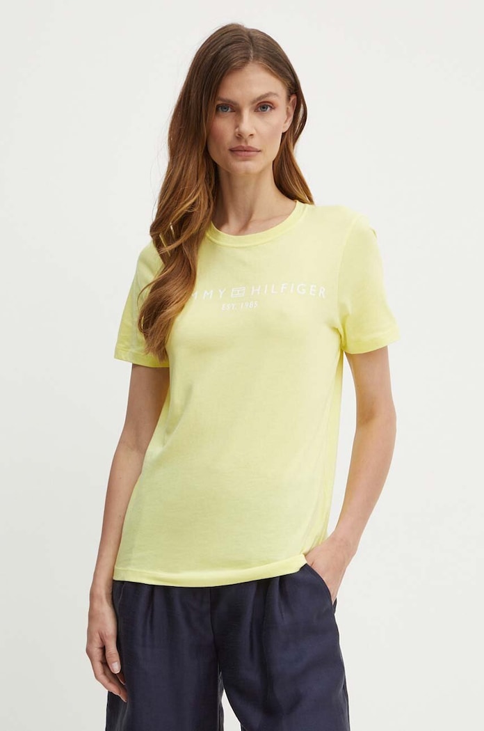 Tommy Hilfiger тениска дамска от памук стандартна жълт WW0WW40276