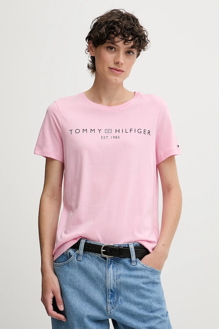 Tommy Hilfiger tričko dámske bavlnené potlač ružová WW0WW40276