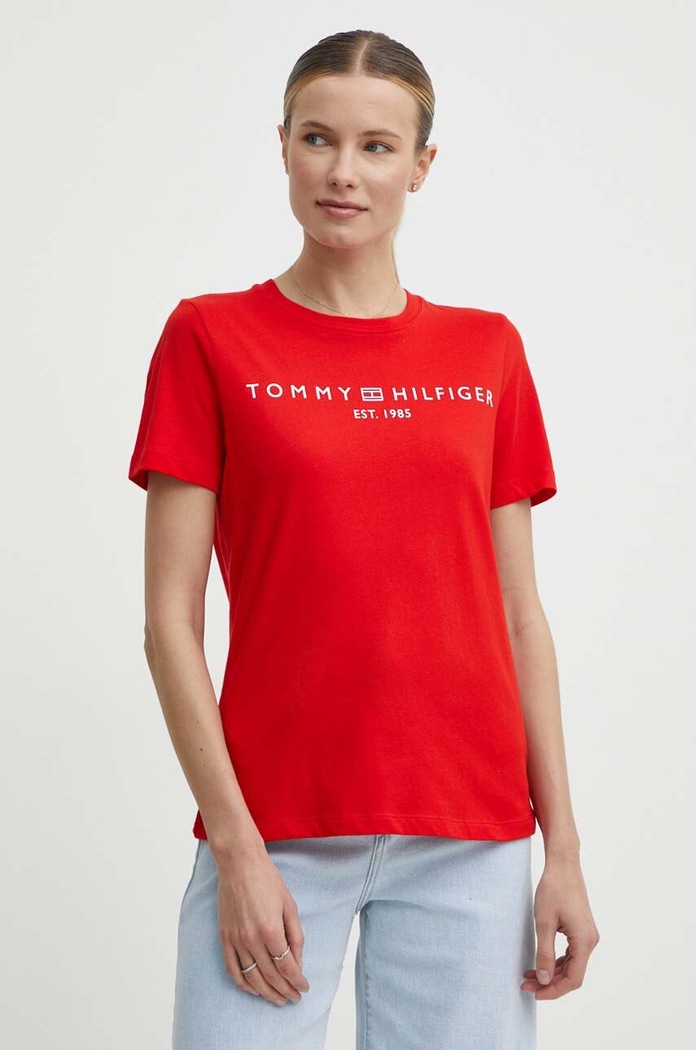 Tommy Hilfiger majica za žene od pamuka Planet friendly crvena WW0WW40276