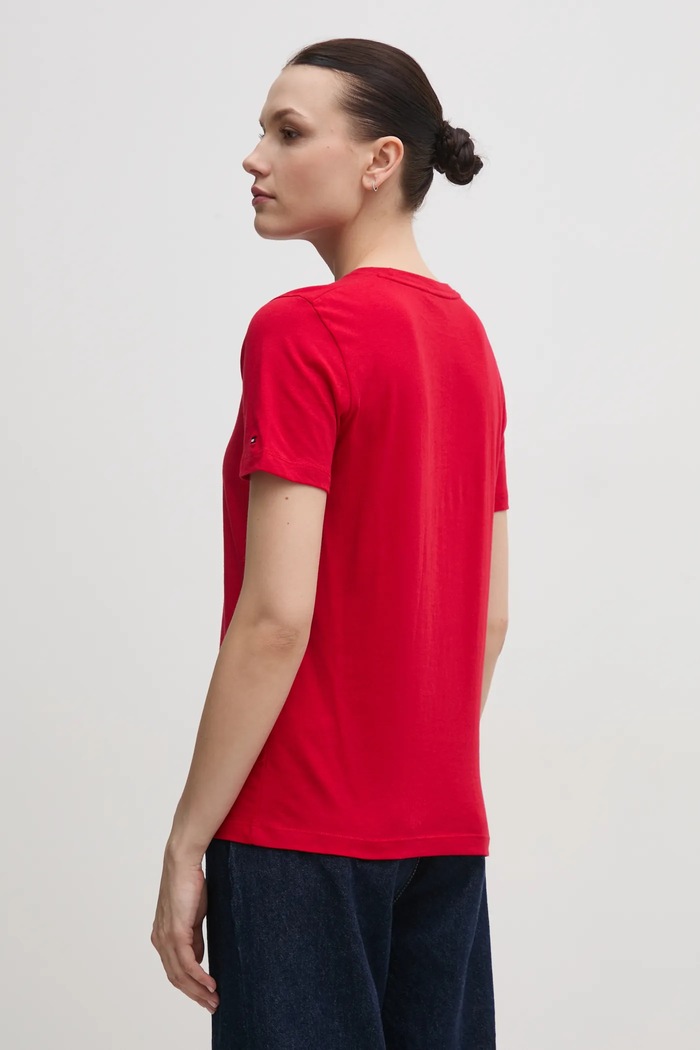 Tommy Hilfiger тениска дамска от памук WW0WW40276 червен SS26