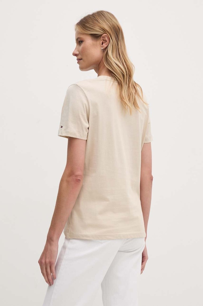 Tommy Hilfiger T-shirt damski bawełniany WW0WW40276 beżowy SS26