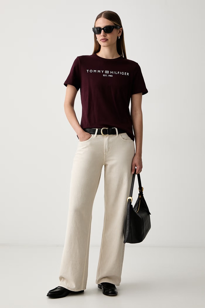 Tommy Hilfiger tričko dámské bavlněné WW0WW40276 burgundské SS26