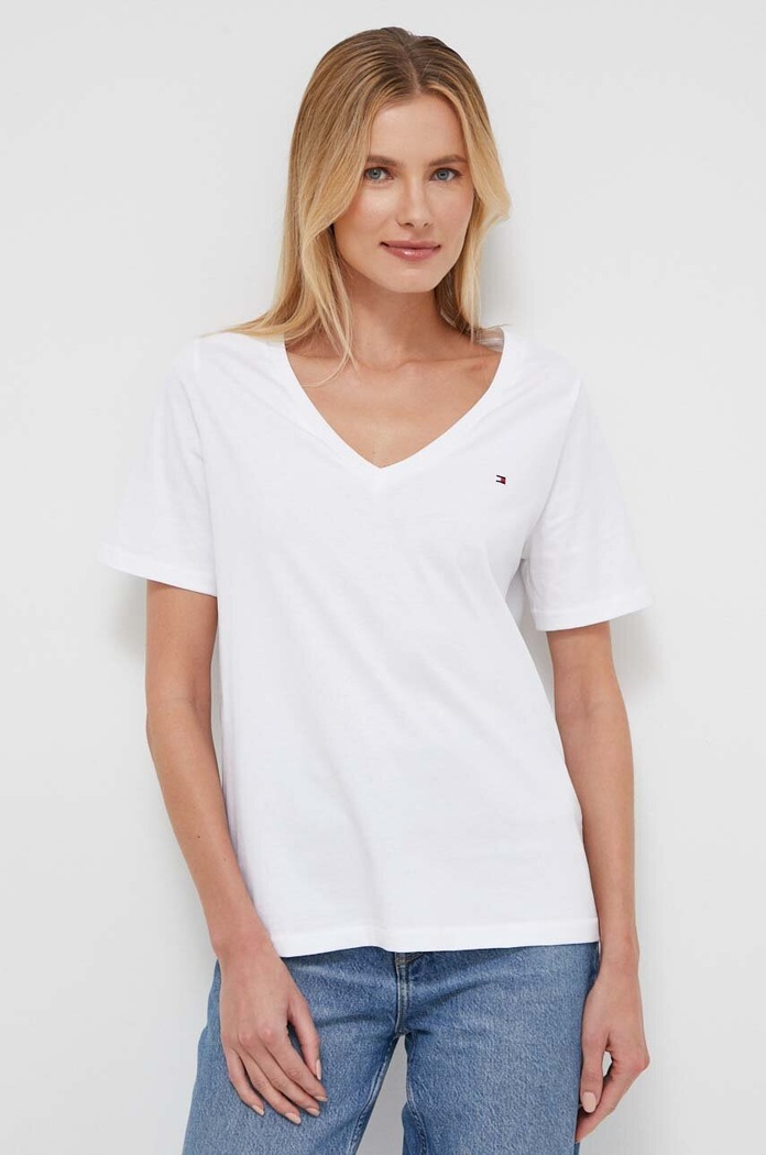 Bavlnené tričko Tommy Hilfiger WW0WW39781 biela AW24